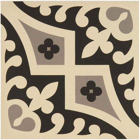 Odyssey Romanesque Light Grey and Black on White Tile