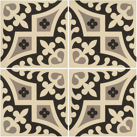 Odyssey Romanesque Light Grey and Black on White Tiles, pattern repeat