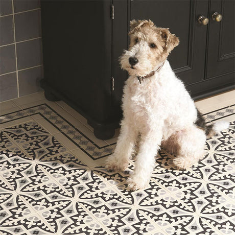 Odyssey Romanesque Light Grey and Black on White Tiles