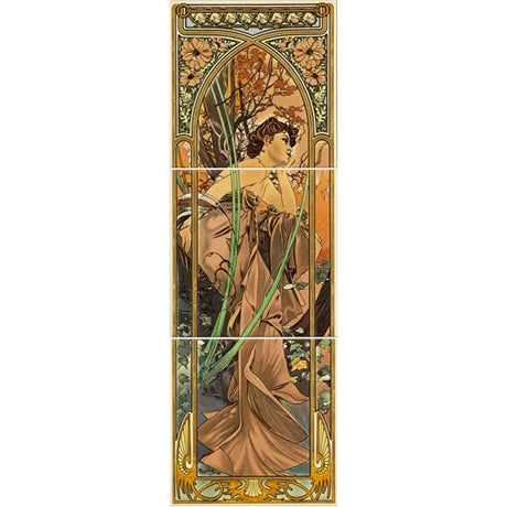 Original Style Alphonse Mucha Evening Reverie RH 3-tile Set