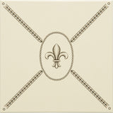 Original Style Cartouche With Fleur De Lis Charcoal Grey on County White Tile