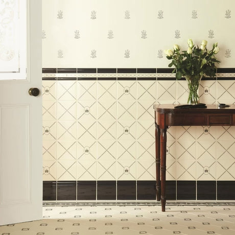 Original Style Cartouche With Sovereign Crown Charcoal Grey on County White Tiles