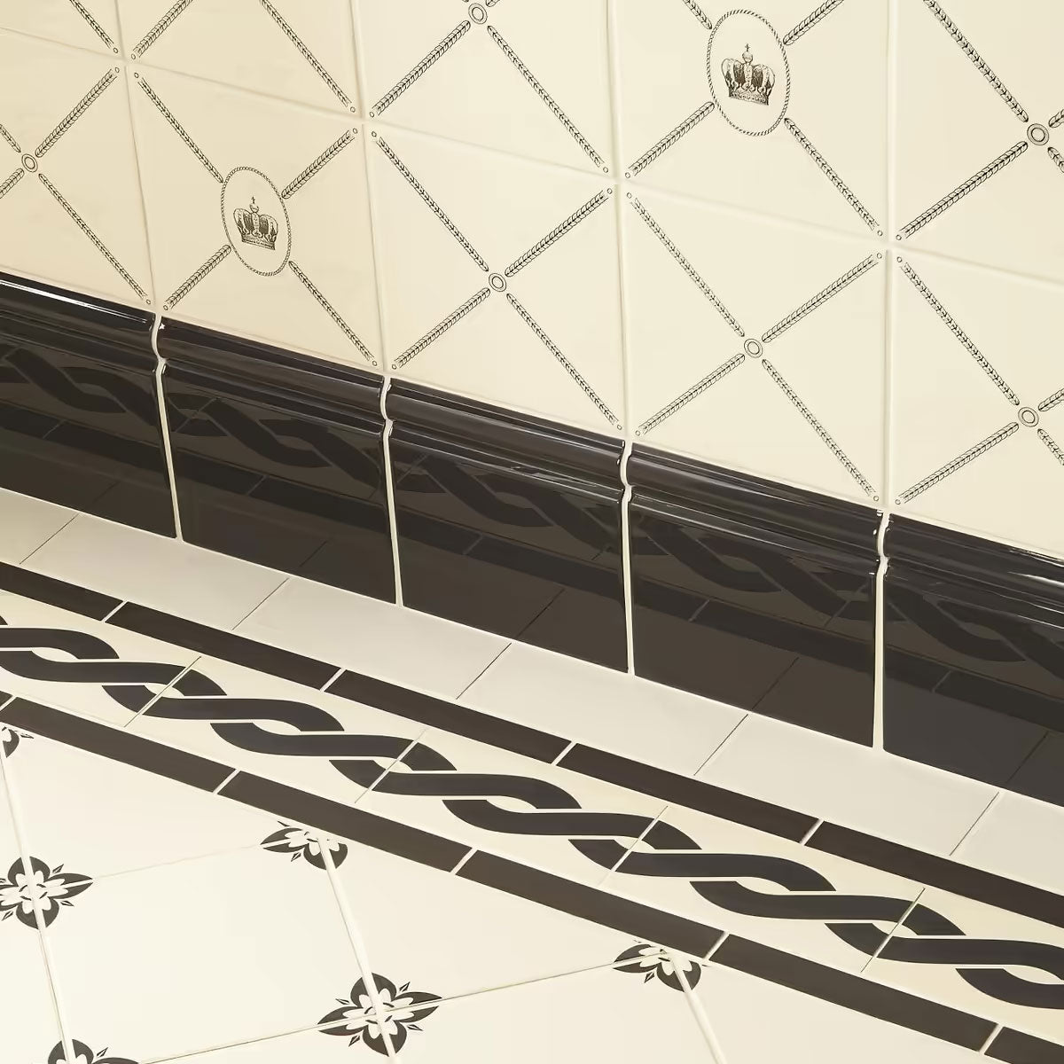 Original Style Pearl Trellis Charcoal Grey on County White Tiles