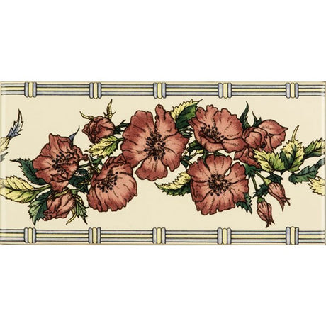 Original Style Corded Poppies Red Border Tile