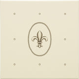 Original Style Dot Cartouche with Fleur De Lis Charcoal Grey on County White Tile