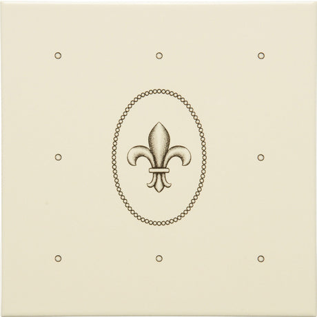 Original Style Dot Cartouche with Fleur De Lis Charcoal Grey on County White Tile
