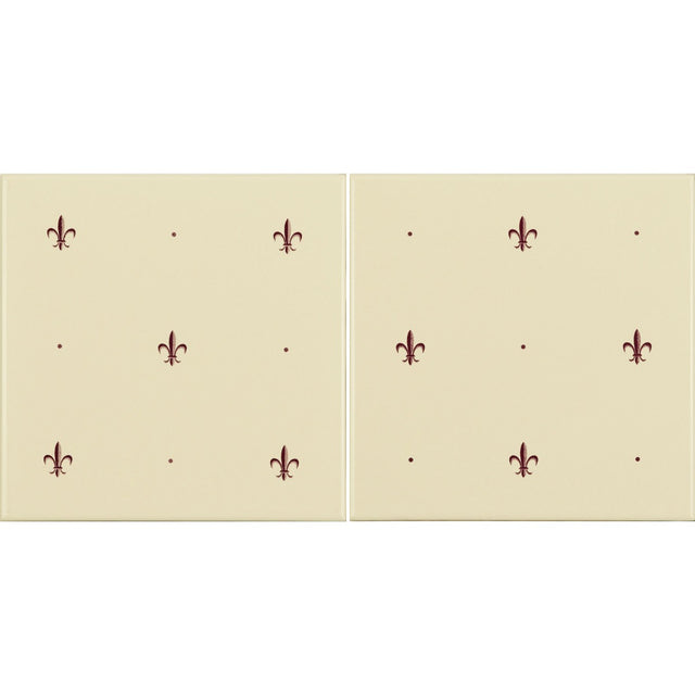 Original Style Fleur de Lis Burgundy on County White 2-tile Set