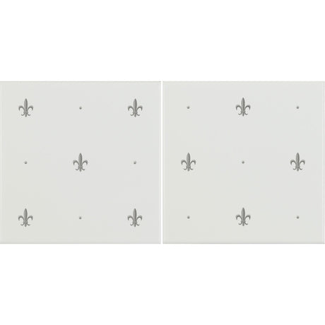 Original Style Fleur de Lis Platinum on Brilliant White 2-tile Set