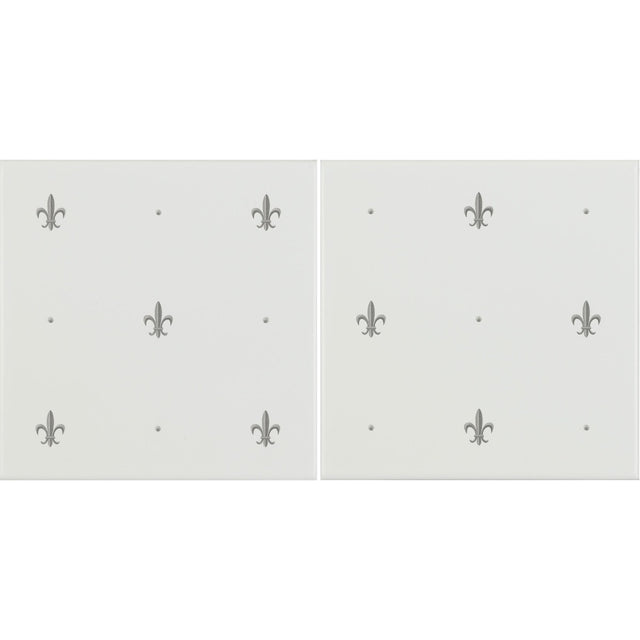 Original Style Fleur de Lis Platinum on Brilliant White 2-tile Set