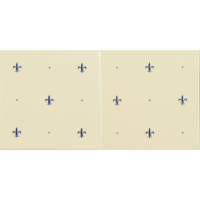 Original Style Fleur de Lis Royal Blue on County White 2-tile Set
