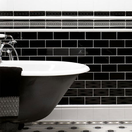 Original Style Greek Key Jet Black Border Tile