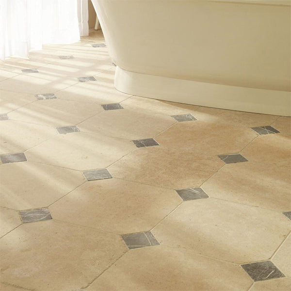 Original Style Negra Black Dot Tumbled Marble (with Chalon Octagon Tumbled Limestone)