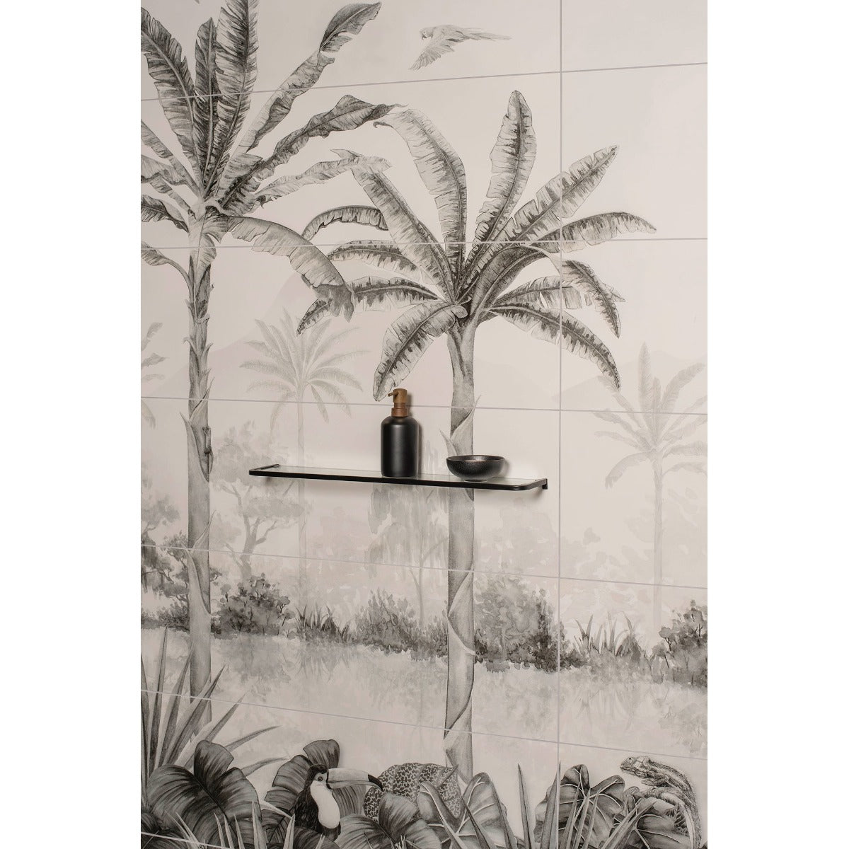 Original Style Tropical Oasis Monochrome Mural (Panel A)