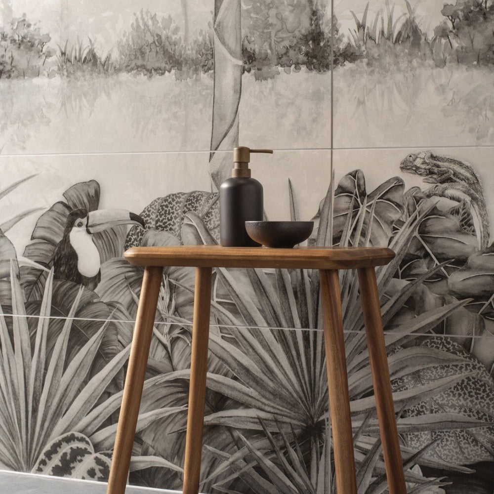 Original Style Tropical Oasis Monochrome Mural (Panel A)