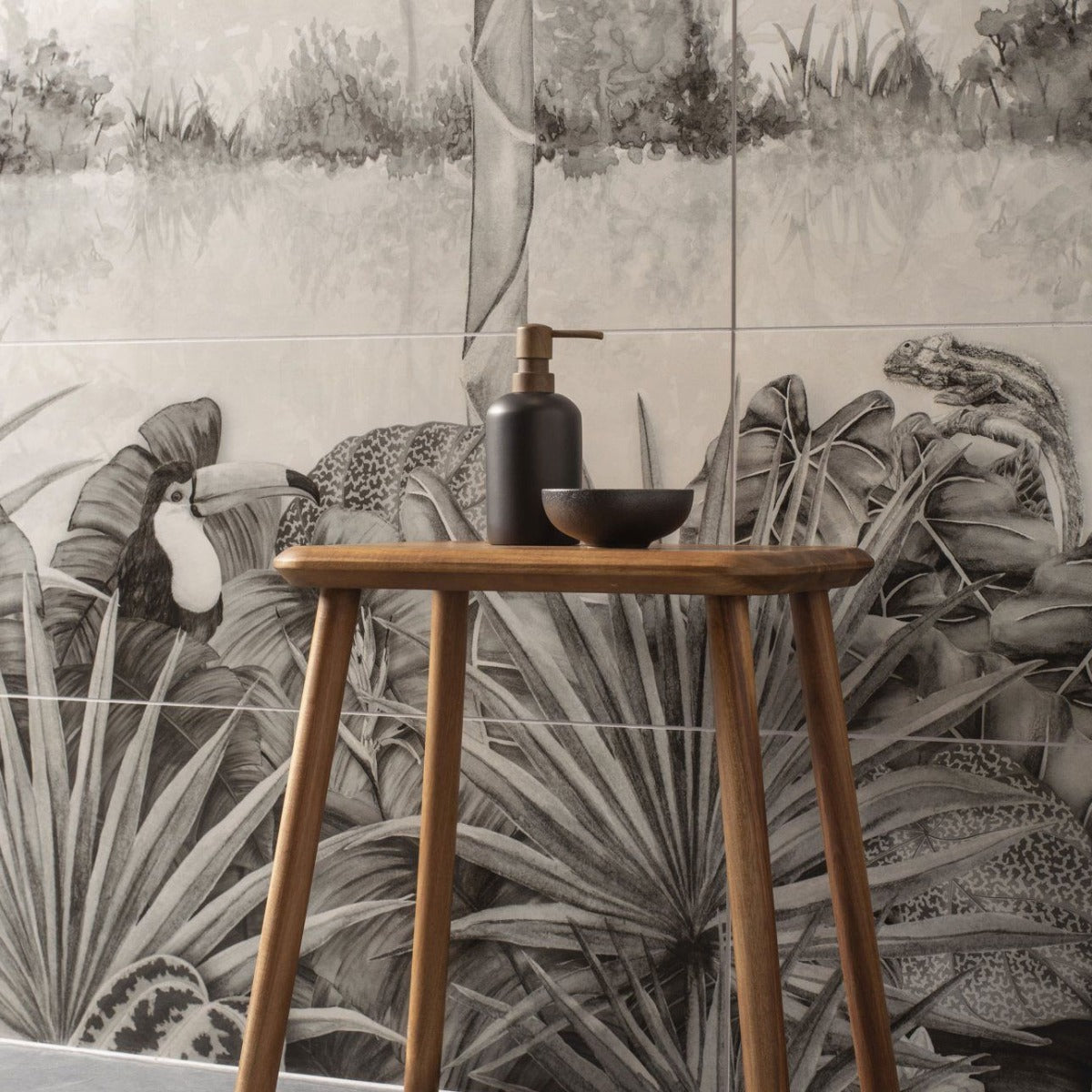 Original Style Tropical Oasis Monochrome Mural (Panel A)