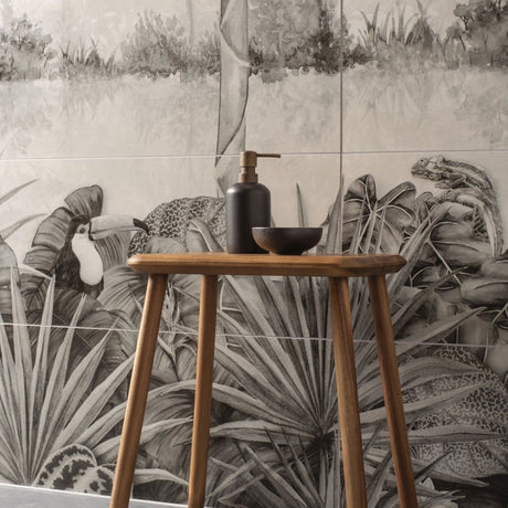 Original Style Tropical Oasis Monochrome Mural (Panel A)