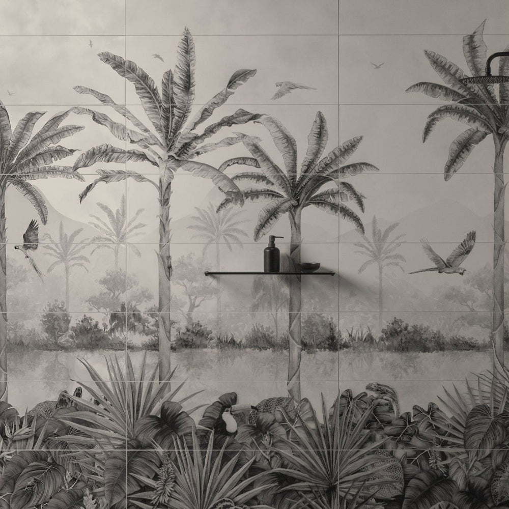 Original Style Tropical Oasis Monochrome Mural (Panel A)