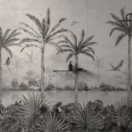 Original Style Tropical Oasis Monochrome Mural (Panel A)