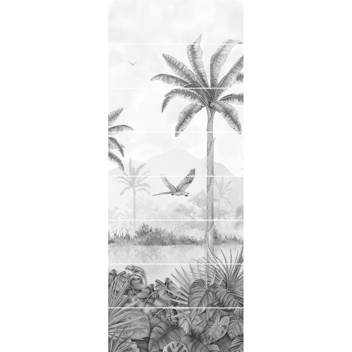 Original Style Tropical Oasis Monochrome Mural (Panel B)
