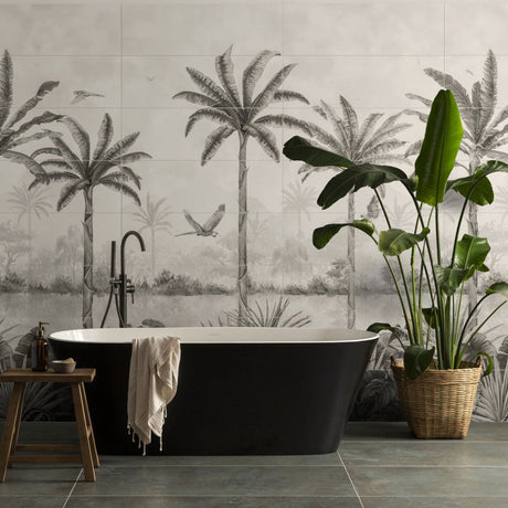 Original Style Tropical Oasis Monochrome Mural (all panels)