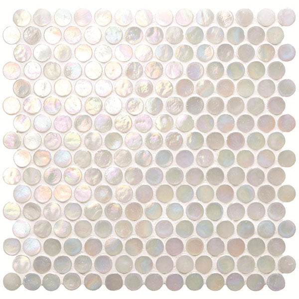 Original Style White Lady Iridescent Round Glass Mosaic