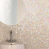 Original Style White Lady Iridescent Round Glass Mosaic setting