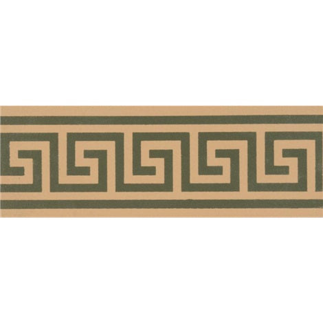 Original Style Greek Key Border Green on Buff