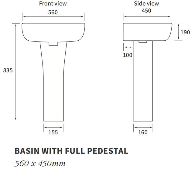 Piccadilly 1TH Basin & Full Pedestal 560 x 450mm