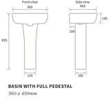 Piccadilly 1TH Basin & Full Pedestal 560 x 450mm