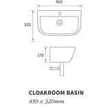 Piccadilly 1TH Cloakroom Basin & Bottle Trap 450 x 320mm