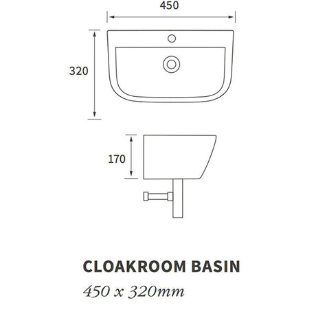 Piccadilly 1TH Cloakroom Basin & Bottle Trap 450 x 320mm