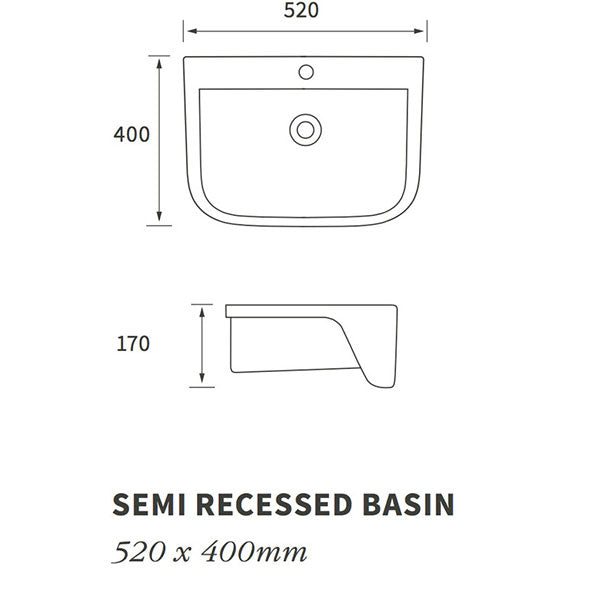 Piccadilly 1TH Semi Recessed Basin 520 x 400mm