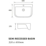 Piccadilly 1TH Semi Recessed Basin 520 x 400mm