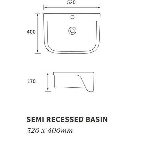 Piccadilly 1TH Semi Recessed Basin 520 x 400mm
