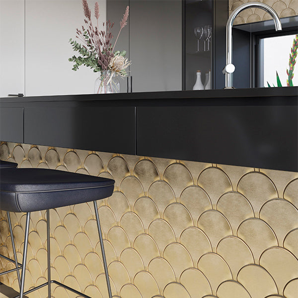 Porcelanosa Gravity Aluminium Shell Gold Mosaics