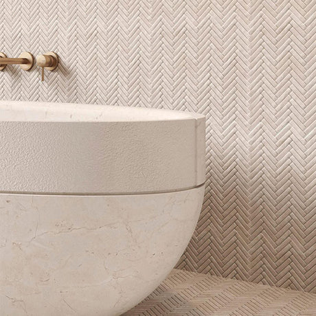 Porcelanosa Herringbone Mystic Beige mosaics
