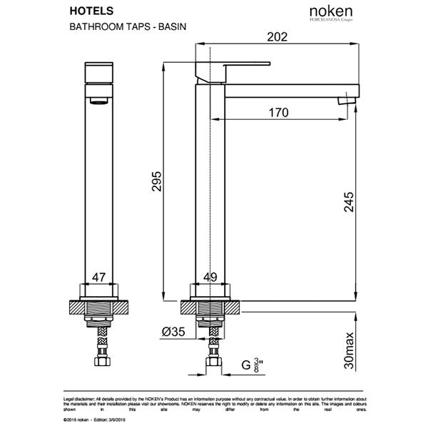 Porcelanosa Hotels High Spout Single Lever Basin Mixer Tap