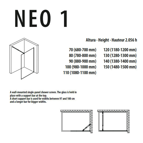 Porcelanosa Neo 1 90 Walk-In Shower Panel