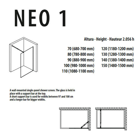 Porcelanosa Neo 1 90 Walk-In Shower Panel