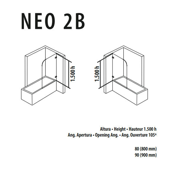 Porcelanosa Neo 2B 80 Hinged Shower Screen 