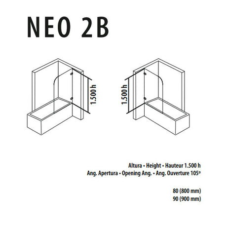 Porcelanosa Neo 2B 80 Hinged Shower Screen 