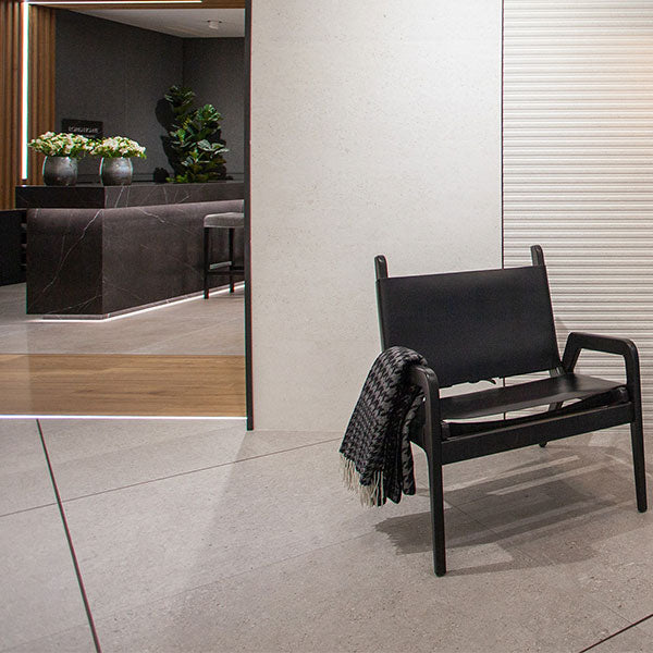 Porcelanosa Prada Acero tiles (pictured with Mombasa Prado Acero tiles)
