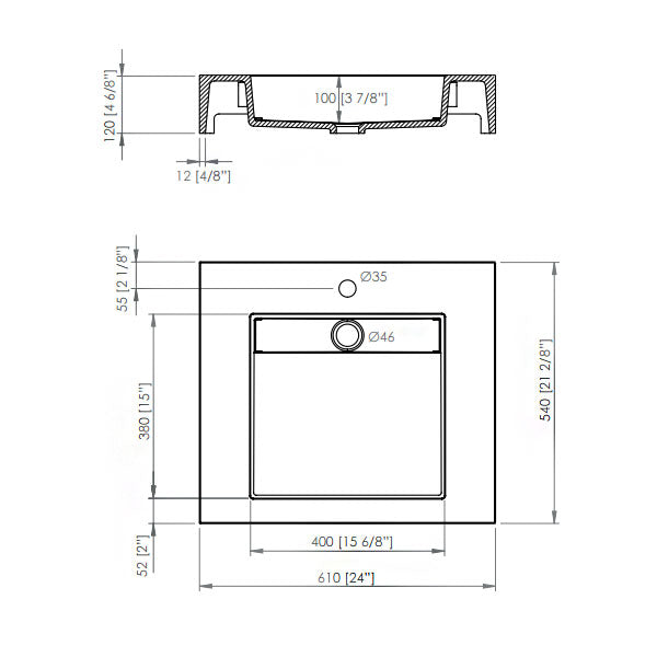 Porcelanosa Ras Krion Wall Hung Washbasin & Worktop 61 x 54cm 