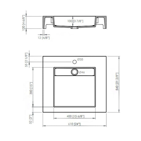 Porcelanosa Ras Krion Wall Hung Washbasin & Worktop 61 x 54cm 