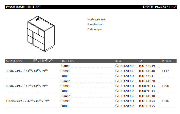 Porcelanosa Travat Floor Standing Wash Basin Unit