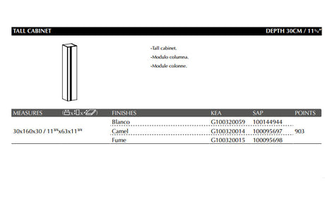 Porcelanosa Travat Wall Mounted Tall Cabinet 