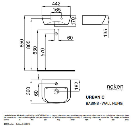Porcelanosa Urban-C 45cm Wall Hung Basin