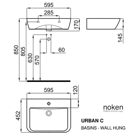 Porcelanosa Urban-C 60cm Wall Hung Basin