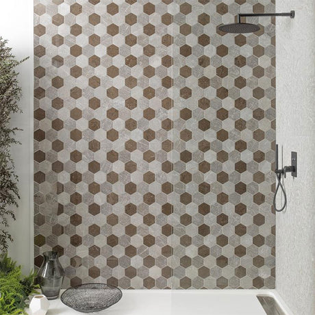 Porcelanosa World Hexagon Tex Brown Mosaic Tiles