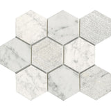 Porcelanosa World Hexagon Texture White Mosaic 25.9 x 29.9cm